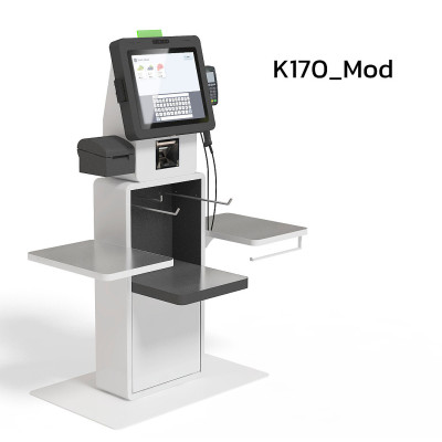 POScenter SCO-K170 Mod_V2 (17”, J4125, 8Gb, SSD128Gb, 2D сканер, Светофор, З цвета, полка для ПИН-пад, полка для ККТ, стойка модульная для покупок, 3 полки, держатель пакетов)